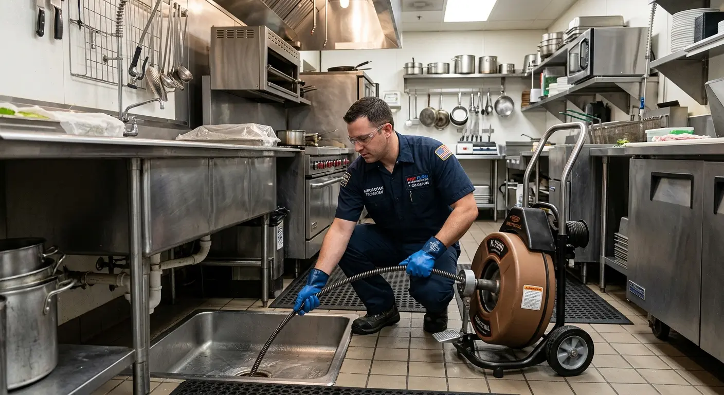 Commercial drain cleaning service in a restaurant kitchen in Independence